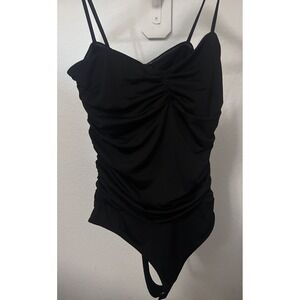 Express Body Contour Black Women's Bodysuit Sleeveless Size Small Ruched Stretch
